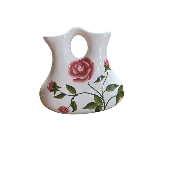 Hand-Painted Ceramic Vase With Roses & Butterfly Design - Picture 2 of 10